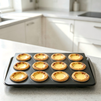 Moule à pâtisserie en acier inoxydable de qualité alimentaire avec revêtement en silicone, 12 cavités, résistant au four, pour tartes aux œufs, muffins et gâteaux