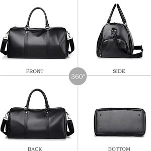 Sac de voyage en cuir PU noir grande capacité personnalisé pour hommes, sac de week-end, sac de nuit pour les voyages - Product Image 2