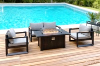 Mobilier d'extérieur de table de foyer à gaz rectangulaire en aluminium de 52 pouces avec canapés Foyer extérieur Brûleur de foyer de 55000 BTU