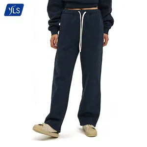 YLS Haute Qualité Hommes Coton Lourd 350gsm Épais Polaire Pantalon De Survêtement Personnalisé Brodé Jogger Pantalon Lâche Large Bas Pantalon De Survêtement