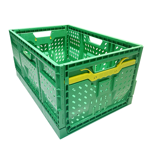 Fabricación de precisión carrito de plástico plegable malla de almacenamiento de verduras caja plegable para supermercado