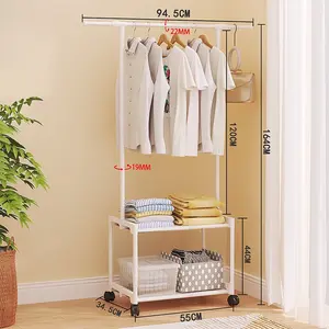 Perchero Metálico de Tres Niveles con Doble Almacenamiento, Perchero Multifuncional Tres en Uno con Ruedas para Sala de Estar - Product Image 2