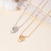 Joyería de moda 18K oro Acero inoxidable perla Ángel colgante collar para mujer