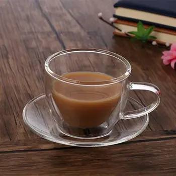 Piattino della tazza di caffè del latte del succo di vino del tè di vetro della doppia parete 150ml 250ml