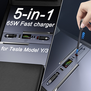<span class=keywords><strong>Estación</strong></span> de Carga para Consola <span class=keywords><strong>Central</strong></span> Tesla Model 3/Y, Puertos USB Tipo-C, 5 en 1, Carga Rápida QC3.0, Compatible con Laptops, OTP/OVP - Product Image 2