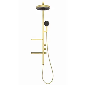 New Design Round Bathroom Shower System Brushed Gold Hot Cold Bathroom Shower Mixer System Thermostatic Shower Set