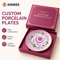 Assiettes en céramique à bord doré motif pivoine orientale, conformes LFGB et FDA, forme personnalisée, logo, coffret cadeau de luxe, assiettes en porcelaine personnalisées, vente en gros