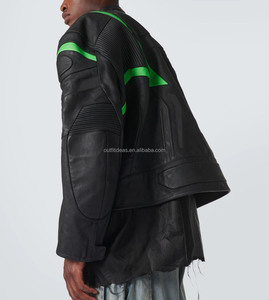 แจ็คเก็ตหนังแท้สไตล์เรซซิ่งแบบซิป ดีไซน์หรูหรา สำหรับทั้งชายและหญิง หนังทำสีซีดแบบวินเทจ แจ็คเก็ตหนังผู้ชายสีเงินทรงโอเวอร์ไซส์ สไตล์ไบค์เกอร์/นักแข่ง - Product Image 6