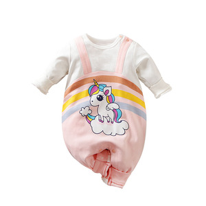 <span class=keywords><strong>Pijama</strong></span> de Algodón 100% de Manga Larga para Bebé Recién Nacido, Mono con Estampado de Unicornio y Arcoíris, Overol con <span class=keywords><strong>Tirantes</strong></span>, Ropa de Dormir para Bebés - Product Image 1