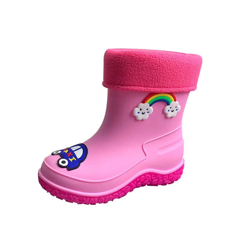 Four seasons children rain shoes with fleece warm removable kids non-slip waterproof boys rain boots