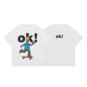 Camiseta de Hombre de Alta Calidad, Personalizada, con Estampado 3D de Personaje de Skateboard en Arcilla, Letra <span class=keywords><strong>OK</strong></span>, Cuello Redondo, Tejido de Punto, Estilo Urbano, 180 Gramos - Product Image 3