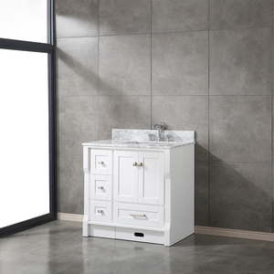 Mueble de Baño Moderno de Diseño Industrial en Madera Blanca Ecológica con Lavabo Independiente, Almacenamiento y Encimera de Mármol para el Hogar - Product Image 1