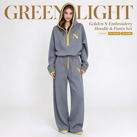 Ensemble de survêtement décontracté gris uni grande taille pour femme, automne, pantalon ample à jambes larges longueur genou, deux pièces
