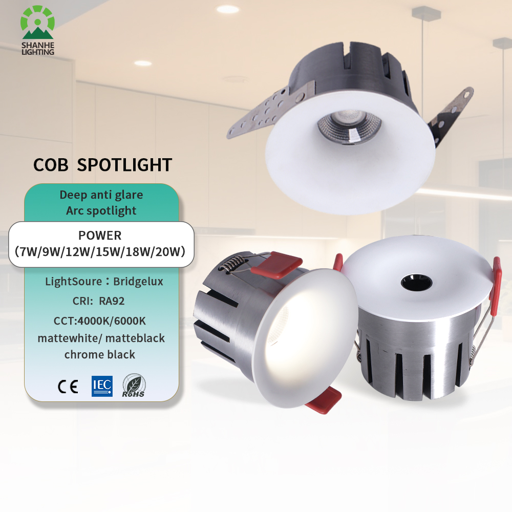 Shanhe Smart Dimmable 7w 9w 12w 15w 18w 20w Downlight Cob Регулируемый антибликовый Zigbee Cct Rgb Светодиодный прожектор