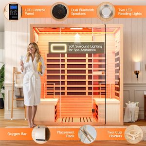 <span class=keywords><strong>Sauna</strong></span> infrarouge pour 4 personnes à faible EMF 2145W/110V <span class=keywords><strong>Sauna</strong></span> sec en bois de pruche Chauffe-pieds en tourmaline 7 couleurs - Product Image 5