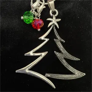 Silver Red Green Crystal SP Chain Holiday Jewelry Matching Stainless Steel Wires Hypoallergenic Christmas Tree Necklace Earrings