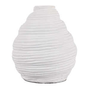 Vaso rotondo in ceramica bianco con design a coste per decorazioni per la casa, soggiorno, camera da letto, ufficio, esposizione su tavolo - Product Image 5