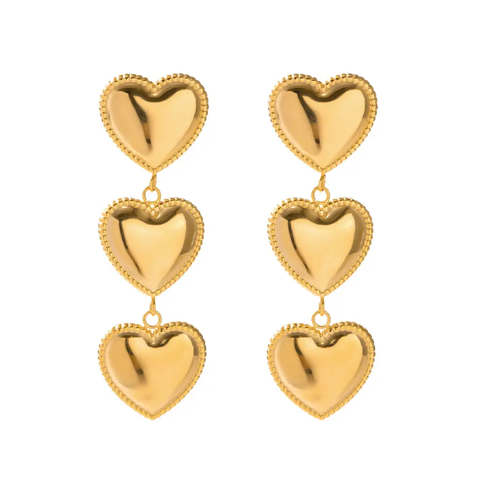 Pendientes de joyería de fiesta de moda vintage sin deslustre 18K chapado en oro de acero inoxidable en capas pendientes de gota de corazón