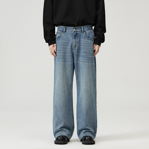 <span class=keywords><strong>Jeans</strong></span> <span class=keywords><strong>Larghi</strong></span> da Uomo Streetwear con Logo Personalizzato, <span class=keywords><strong>Jeans</strong></span> Vintage in Cotone Sbiadito, <span class=keywords><strong>Jeans</strong></span> Baggy da Uomo in Nero e Blu Lavato - Product Image 4