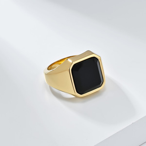 Men's Geometric <b>Titanium</b> Steel <b>Ring</b> With Black Inlay Bezel Setting Gift Jewelry Gold Silver Black Color Options - Product Image 3