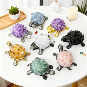 Lampada da comodino notturna a forma di tartaruga con luci notturne a mano con pietre curative naturali - Product Image 1