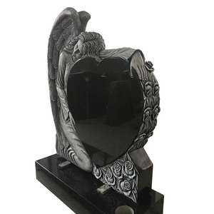 Monument funéraire moderne en pierre noire, ange pleureur tenant un cœur, pour cimetière, vente chaude - Product Image 3