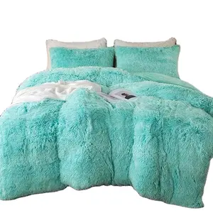 Popular Luxury Fuzzy Duvet Cover Set Queen Size Button Fluffy Comforter Cover Set Shaggy and Plush Soft Bedding Duvet Covers