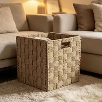 Panier de rangement tressé en jacinthe d'eau personnalisé, portable, pour vêtements et collations, style tendance, grande taille