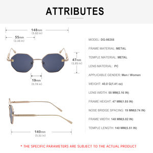 Gafas de sol unisex con logotipo personalizado UV400, gafas de sol doradas con montura de metal en forma poligonal a la moda para mujeres y hombres - Product Image 6