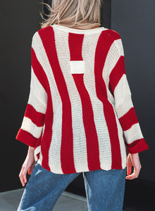 Dear-Lover Maglione da <span class=keywords><strong>Donna</strong></span> all'Ingrosso con Scollo a V, Maniche a Bracciale e Motivo a Righe Rosse Colorblock - Product Image 2