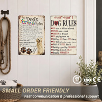 En gros, Plaque en métal vintage avec règles pour chiens, artisanat métallique imprimé UV, art mural rétro personnalisé, fournitures pour chiens pour la maison et le jardin, plaque en étain