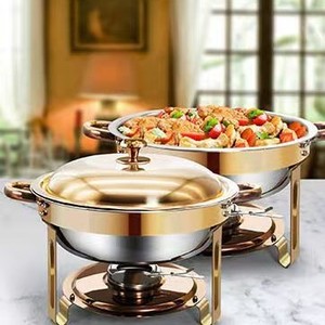 Juego de Calentador de <span class=keywords><strong>Comida</strong></span> Tipo Buffet de Acero Inoxidable con Olla Redonda de 4.5L, Calentador de Alimentos <span class=keywords><strong>para</strong></span> Hoteles, Restaurantes y Banquetes - Product Image 1