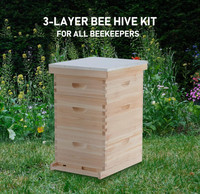Kit de inicio de cajas de colmena de abejas de 3 capas, suministros de apicultura, casa de abejas con marcos de colmena