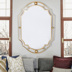 Miroir de salle de bain <span class=keywords><strong>d</strong></span>écoratif de luxe avec cadre en métal doré et logo personnalisé, à fixer au mur, vente en gros pour projets hôteliers et villas - Product Image 3