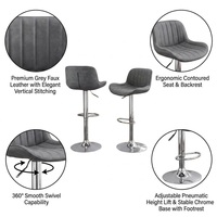 Tabouret de bar à coutures verticales, dossier ergonomique, repose-pieds chromé en forme de D, réglage pneumatique, pivotant à 360° pour cuisine, bar, comptoir, salon
