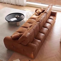 Canapé 3 places droit et long en cuir ciré, style vintage français Big Bear, avec largeur de siège réglable, pour salon, Divano in Pelle