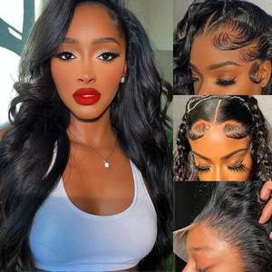 원시 인도 머리 도매 천연 헤어 바디 웨이브 레이스 정면 가발 미리 뽑은 표백제 매듭 HD 전체 레이스 정면 가발 여성용 - Product Image 4