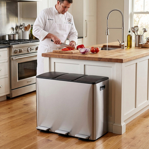 Bidone per Riciclaggio <span class=keywords><strong>a</strong></span> Pedale con 3 Scomparti da 45L, 3x15L in Acciaio Inox con Chiusura Morbida, Cestino Triplo per Cucina, Casa, Ufficio - Product Image 3