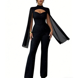 Combinaison à manches cape à découpes scintillantes pour femmes - Combinaison moulante à col haut pour soirée formelle Sehe Fashion - Product Image 3