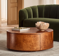 Table basse moderne en bois de burl, cylindrique, avec rangement, base flottante et placage parquet, pour salon et hôtel