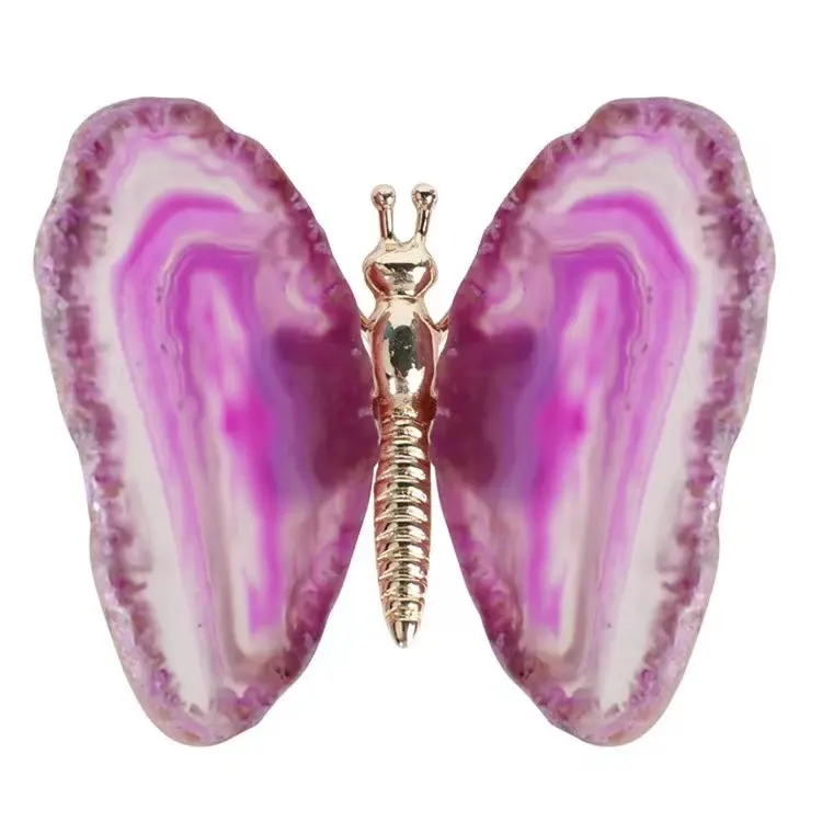 Wholesale sales of new lovely butterfly shape multi-color agate piece butterfly agate alloy animal home decoration