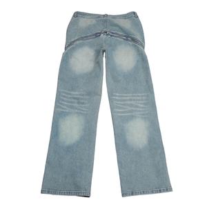 Pantalones Vaqueros de Pierna Ancha con Doble Cremallera Estilo Y2K para Hombre 2025 - Pantalones de Mezclilla Desgastados con Lavado Claro - Product Image 2