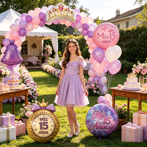 Nouveau ballon en aluminium Mis Quince pour 15e anniversaire, robe de princesse et couronne, ballon rond pour filles de 15 ans, décoration de fête Quinceañera - Product Image 3