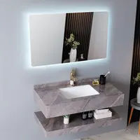 Tocador de baño de lujo con espejo para Hotel, tocador moderno de alta calidad montado en la pared