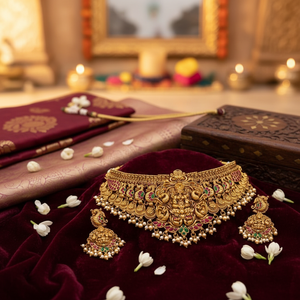 <b>Gold</b> Plated Alloy Pearl Bridal Engagement Party Choker Necklace <b>Set</b> Earrings Maang Tikka Ethnic Handmade High Quality Latest - Product Image 3