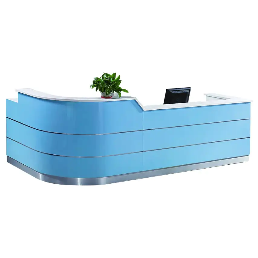 Maßge schneiderte Mode Service Center Büro Kurve Zähler Holz 2 Meter blau Rezeption mit Panel