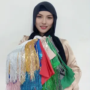 Customize Logos Sequins Tassels Chiffon Hijab Scarf For Women Supplier