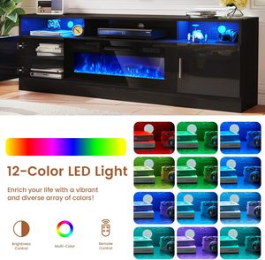 Kalsubo 70 Inch Black Fireplace <b>Tv</b> <b>Stand</b> with Power Outlet Led Lights Storage Cabinets for up to 80 Kalsubo 36 Inch - Product Image 4