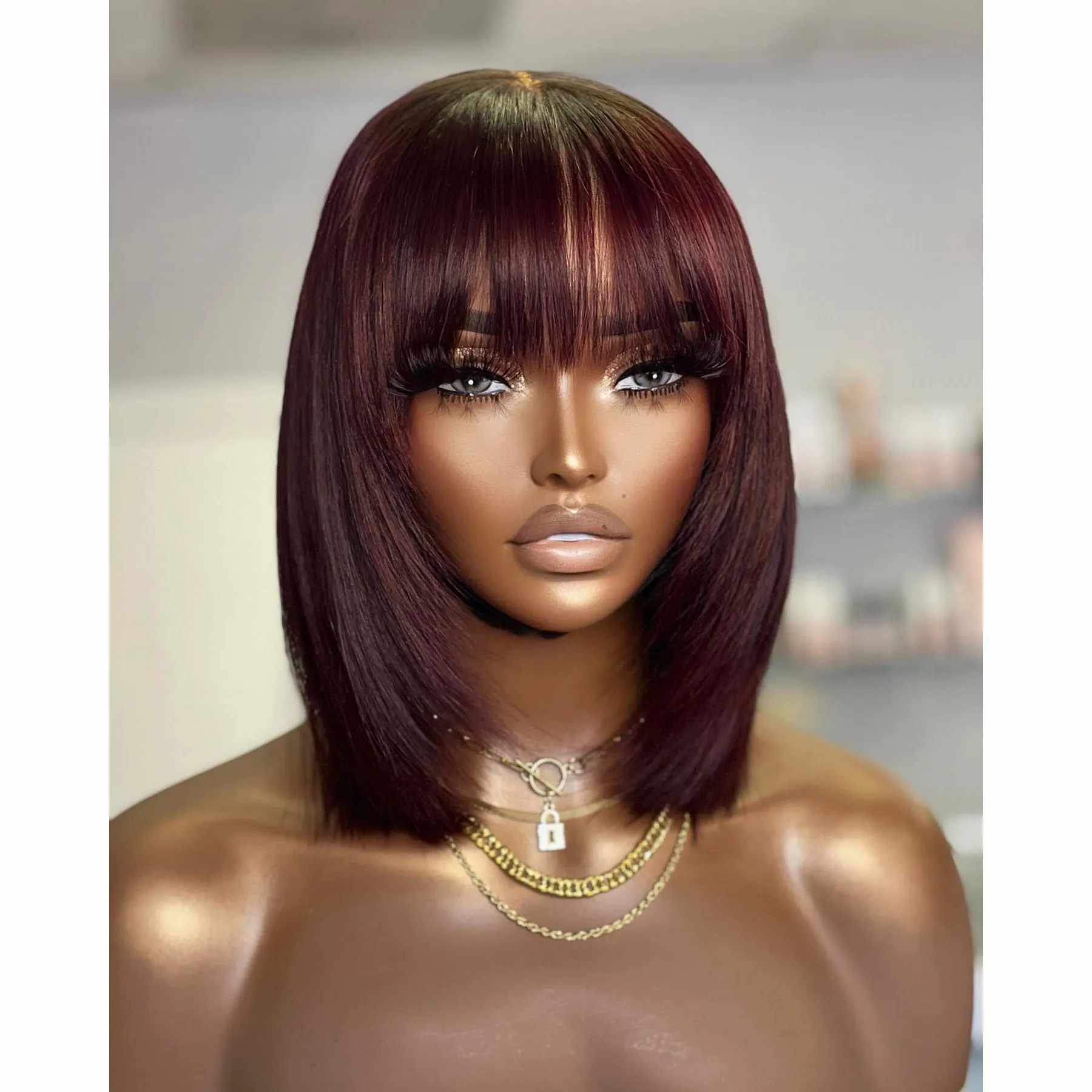 Virgin wig with bangs human hair machine made bang wig with fringe cheap good quality for black women