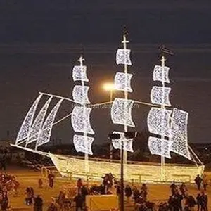 Grand bateau à voile géant éclairé 3D, bateau d'extérieur lumineux à LED, de qualité commerciale, décoration de festival et de vacances